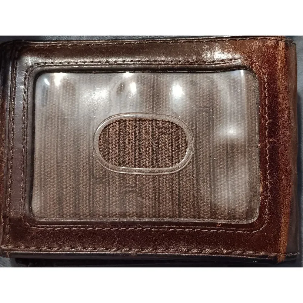 Vintage Fossil Brown Leather Money Clip Wallet Please Note Wear